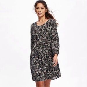 Old Navy Whimsical Floral Rabbit Print Long Sleeve Dress